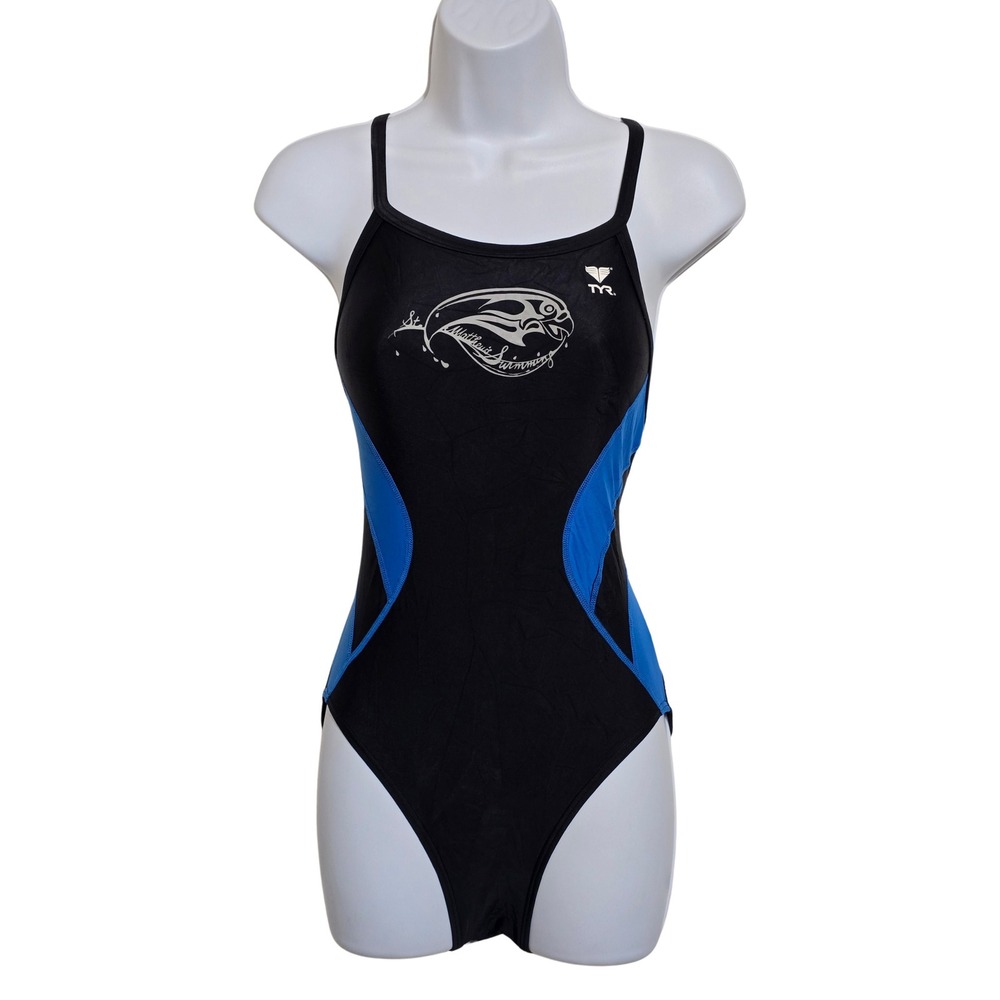 Black TYR One Piece Swimsuit Beach Resort Vacation Pool Active Y2K 90s 32 Medium